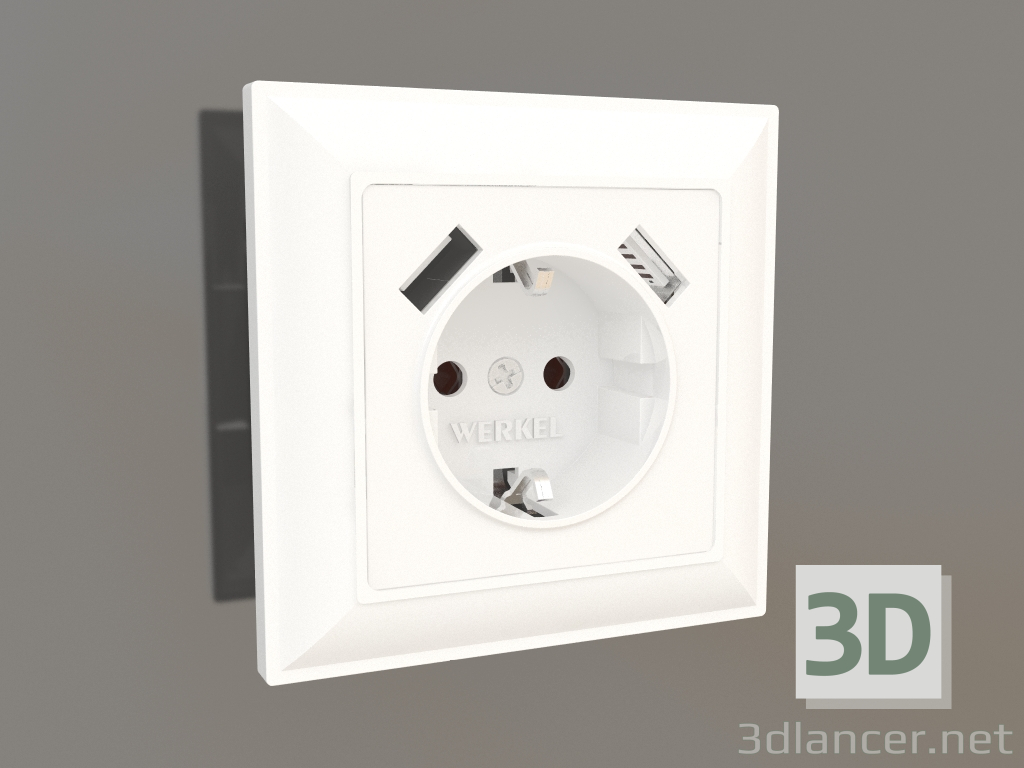 3d model Socket with grounding and USBx2 (white gloss) - preview