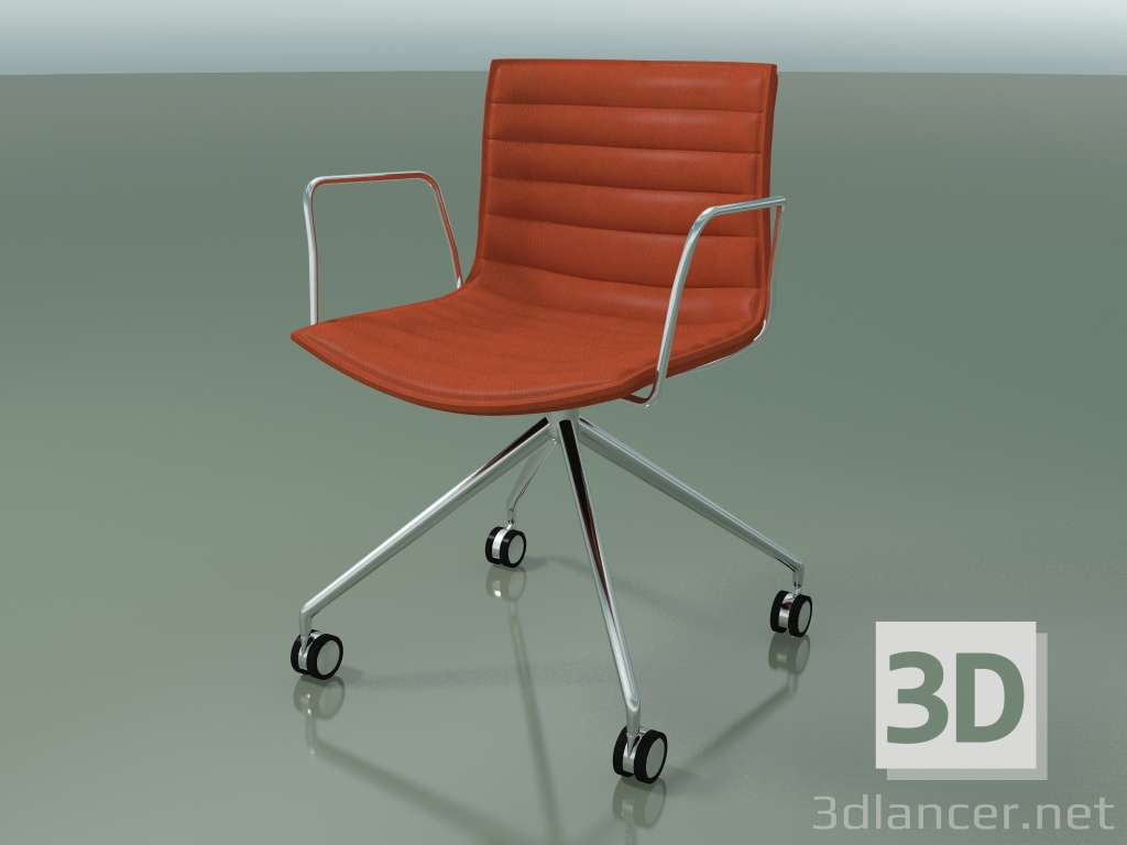 modèle 3D Chaise 0317 (4 roulettes, avec accoudoirs, LU1, avec revêtement amovible à rayures, cuir) - preview
