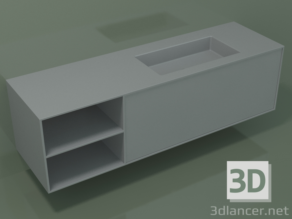 3D Modell Waschbecken mit Schublade und Fach (06UC934D2, Silbergrau C35, L 168, P 50, H 48 cm) - Vorschau