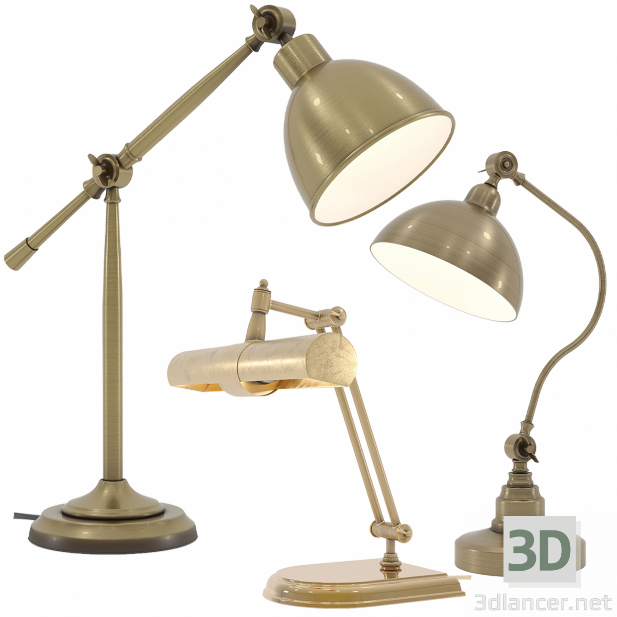 modèle 3D de Ensemble de 4 lampes de table d'étude 03 acheter - rendu