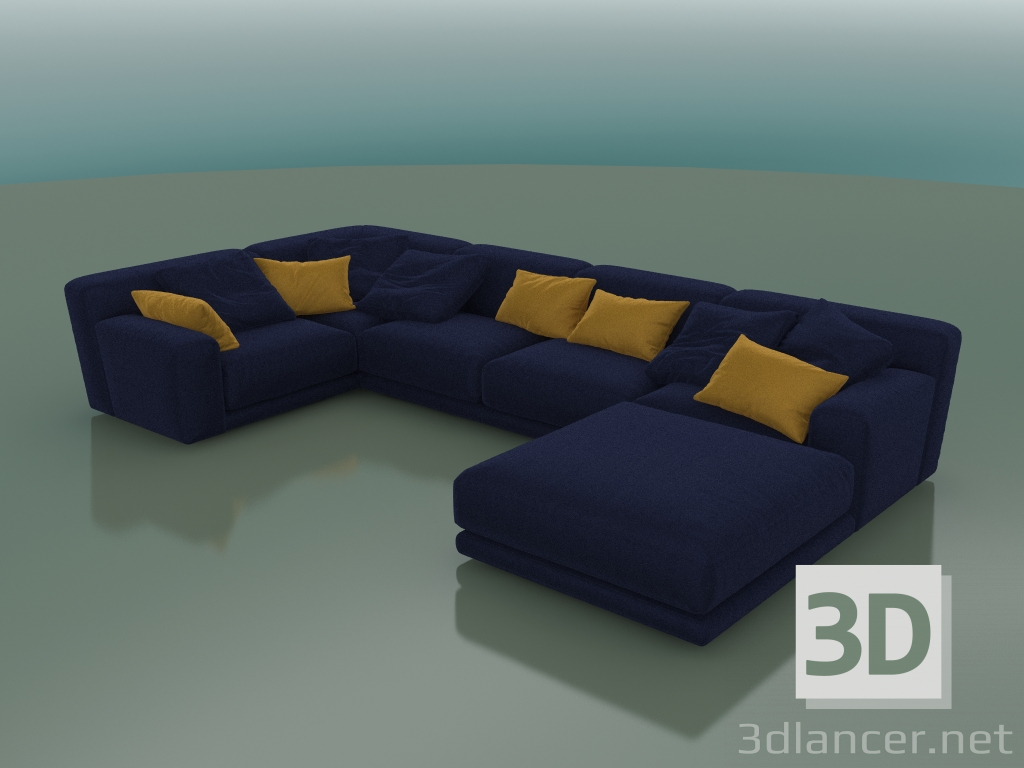 3D Modell Sofa Fünfsitzer eckig Tutto mit einem gepolsterten Hocker (1150) - Vorschau