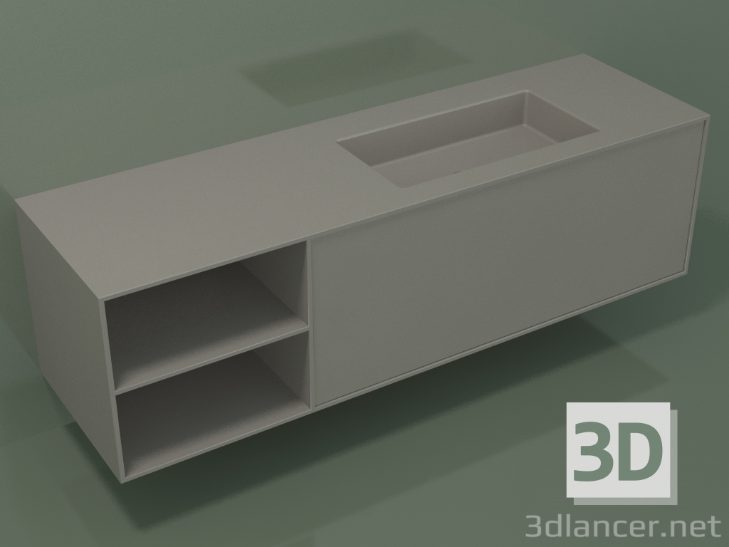 modello 3D Lavabo con cassetto e vano (06UC934D2, Clay C37, L 168, P 50, H 48 cm) - anteprima