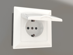 Socket with moisture protection, with grounding, with a protective cover and shutters (white gloss)