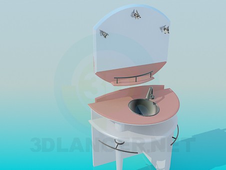 3d model wash sink with mirror - preview