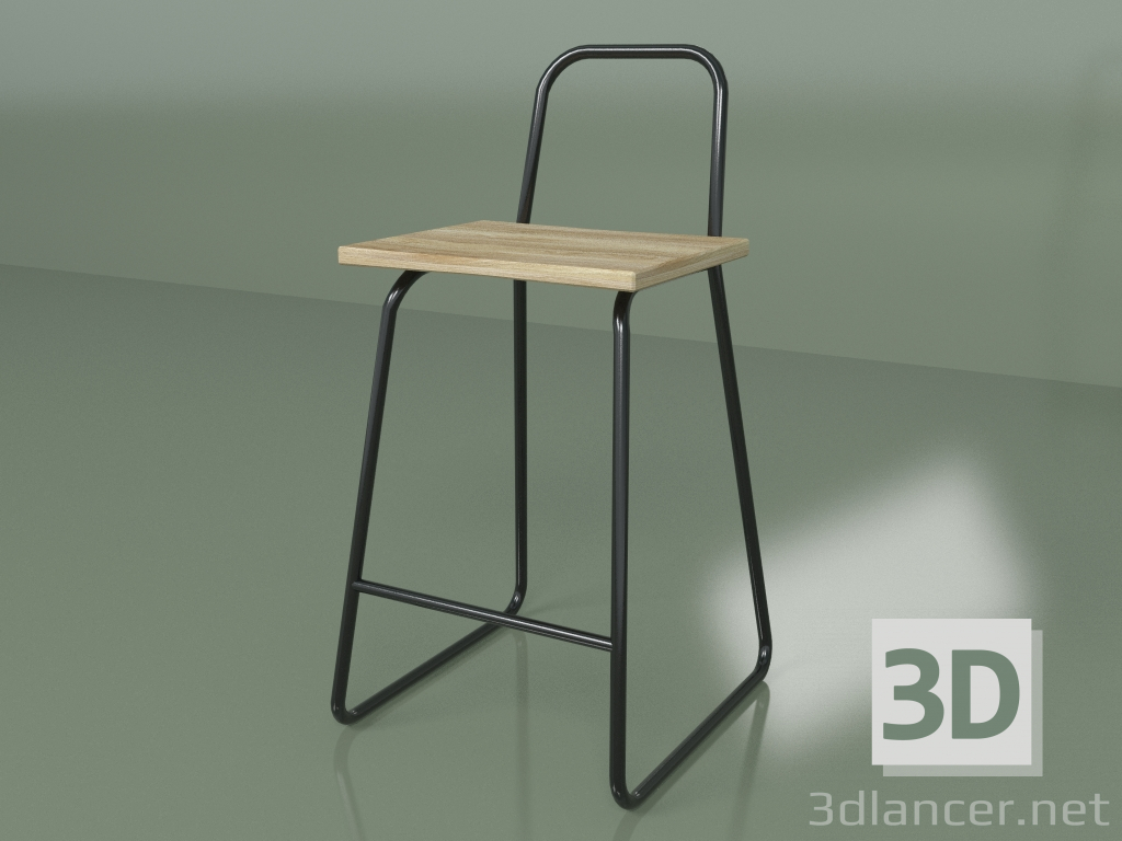 3D Modell Semi-Bar-Stuhl mit hoher Rückenlehne (schwarz) - Vorschau