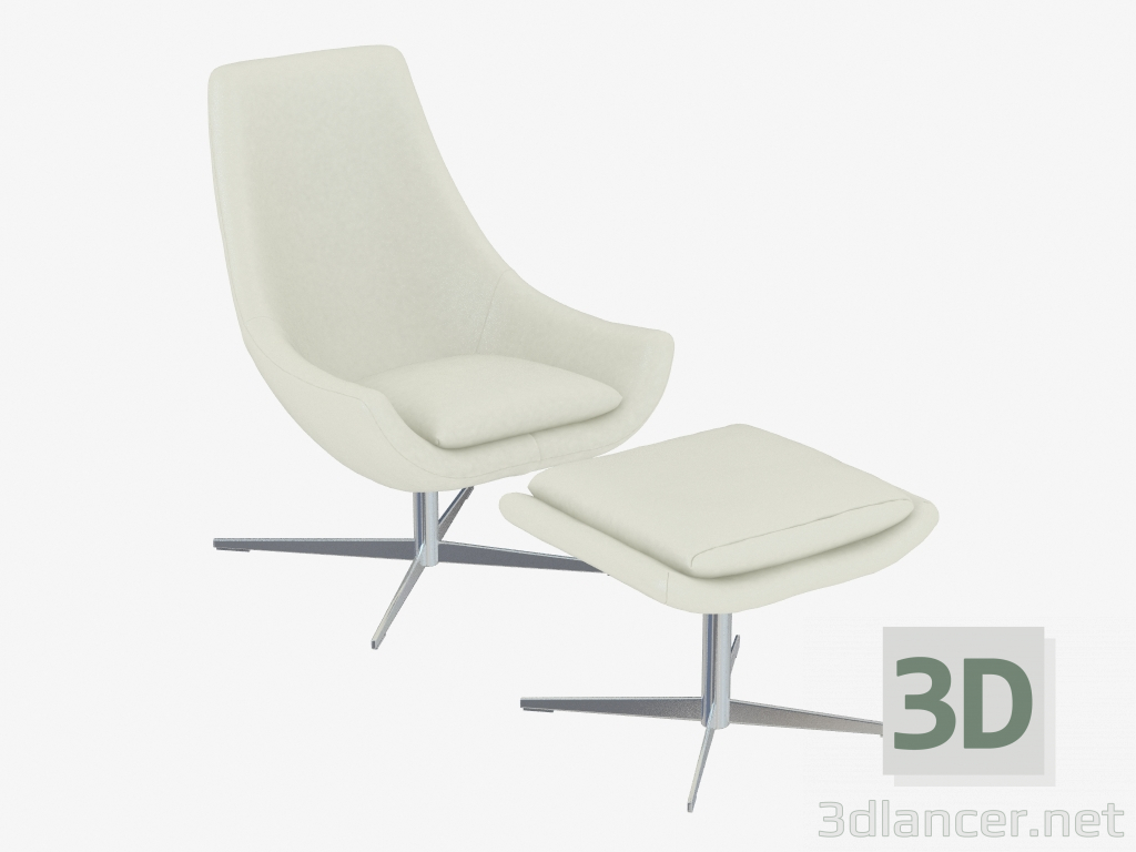 modèle 3D Chaise en cuir avec Ego Ottomane - preview