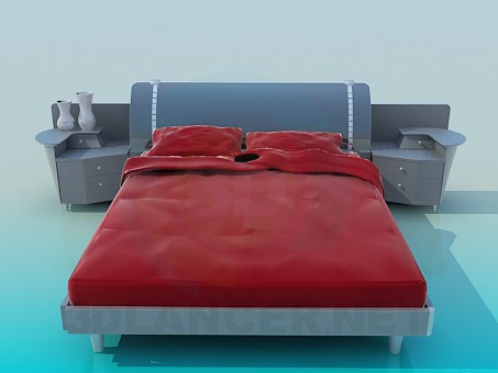 3d model Bed with bedside tables - preview