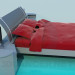 3D Modell Bett mit Nachttischen - Vorschau