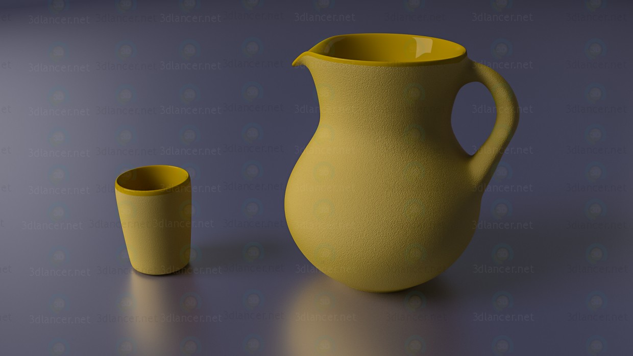 3d model Jug and glass glazed clay from the inside - preview