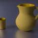 3d model Jug and glass glazed clay from the inside - preview
