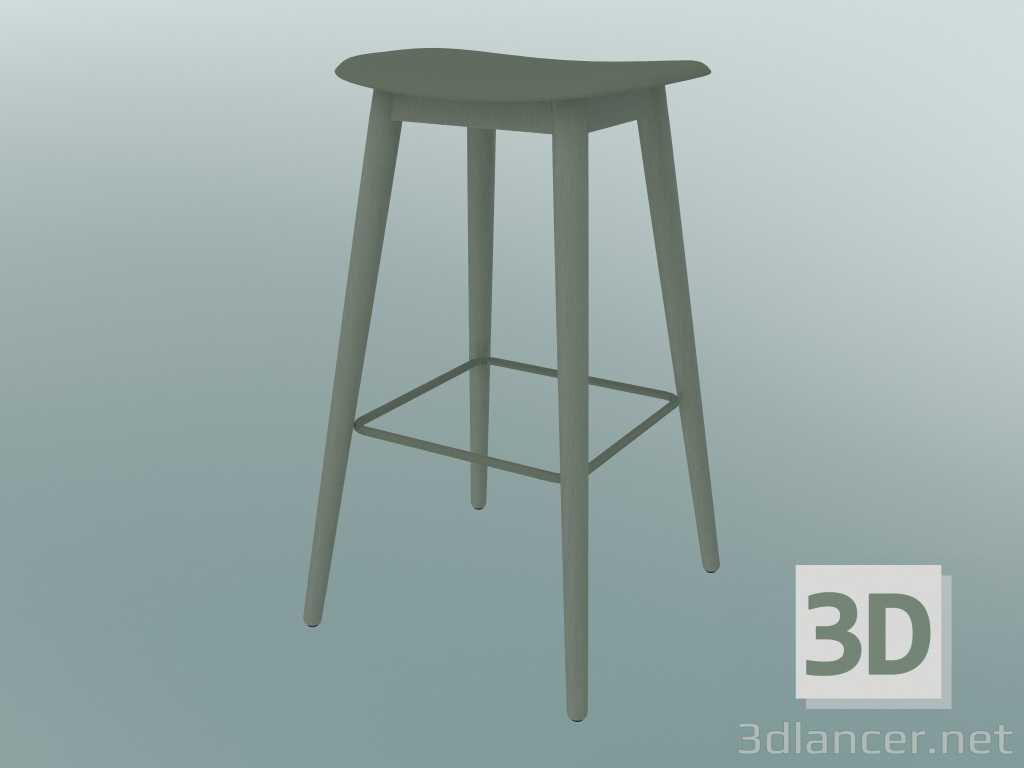 3D modeli Fiber ahşap tabanlı çubuk tabure (H 75 cm, Tozlu Yeşil) - önizleme