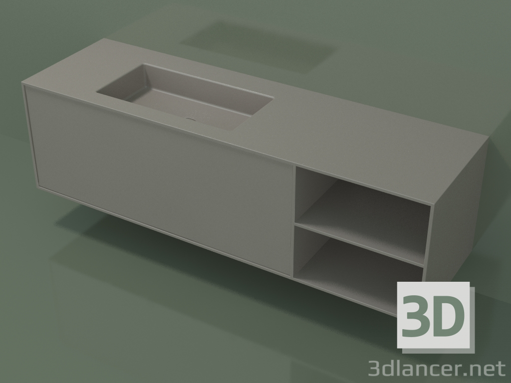 modello 3D Lavabo con cassetto e vano (06UC934S2, Clay C37, L 168, P 50, H 48 cm) - anteprima