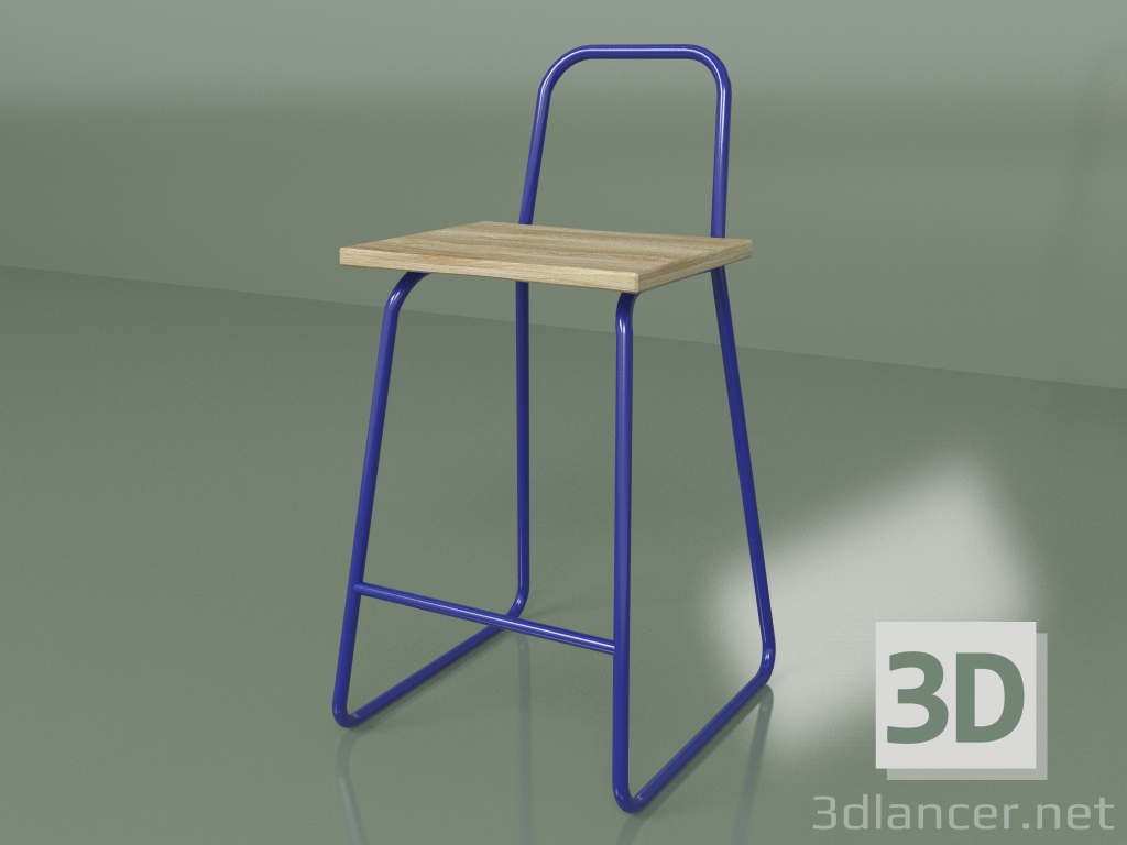 3D modeli Yüksek sırtlı yarı bar sandalyesi (mavi) - önizleme
