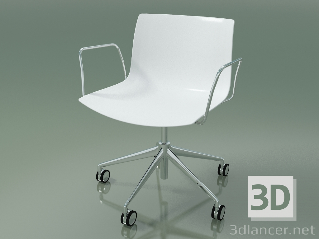 3D Modell Stuhl 0213 (5 Räder, mit Armlehnen, Chrom, Polypropylen PO00401) - Vorschau