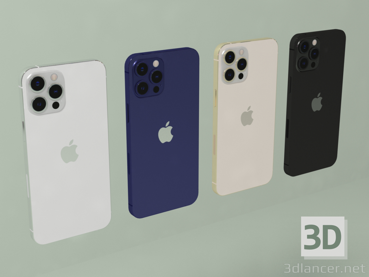 3d IPhone 12 Pro max smartphone (all 4 colors) model buy - render