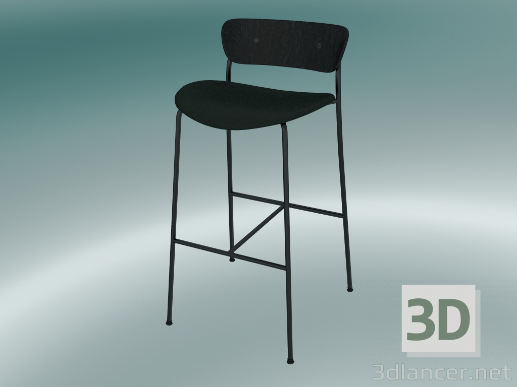 modèle 3D Tabouret de bar Pavilion (AV10, H 95cm, 50x52cm, Chêne teinté noir, Velvet 1 Forest) - preview