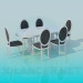 3 डी मॉडल खाने की मेज और क्लासिक शैली में 6 कुर्सियों के सेट करें - पूर्वावलोकन