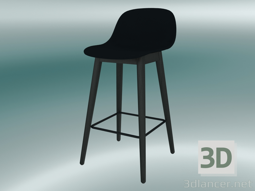 modèle 3D Chaise de bar avec base en bois et dossier en fibre (H 65 cm, noir) - preview