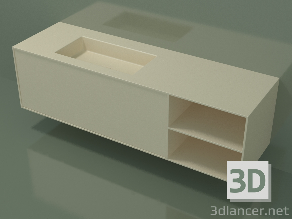 3D Modell Waschbecken mit Schublade und Fach (06UC934S2, Knochen C39, L 168, P 50, H 48 cm) - Vorschau
