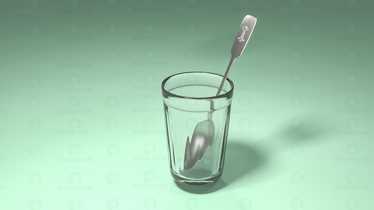 modello 3D Sfaccettato vetro argento cucchiaio annata in - anteprima