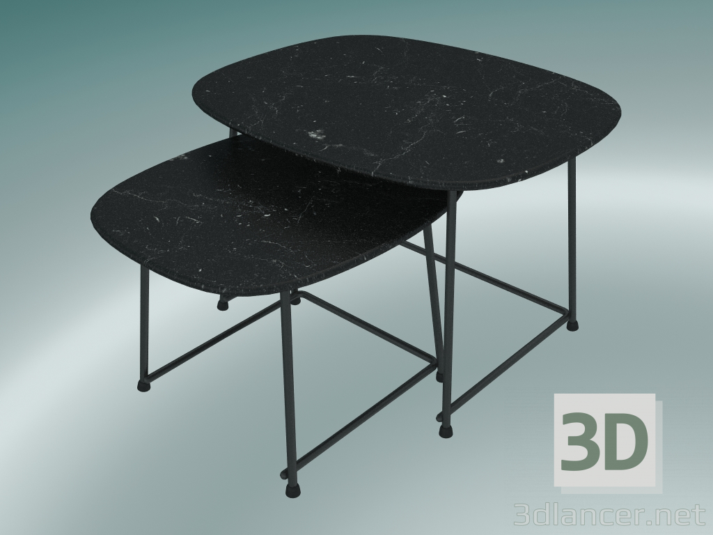 3D Modell Tische CUP Couchtische (9100-51, HPL Marmor 10mm Nero Marquinia, schwarz pulverbeschichtet) - Vorschau