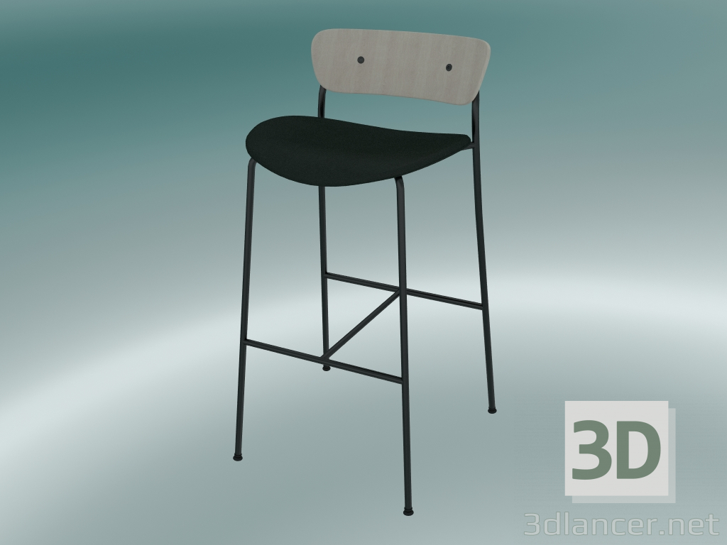 modèle 3D Tabouret de bar Pavilion (AV10, H 95cm, 50x52cm, Chêne laqué, Velours 1 Forêt) - preview