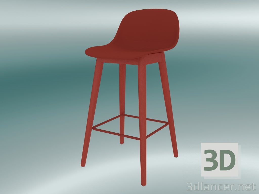 3d model Silla de bar con base de madera y respaldo de fibra (H 65 cm, Dusty Red) - vista previa