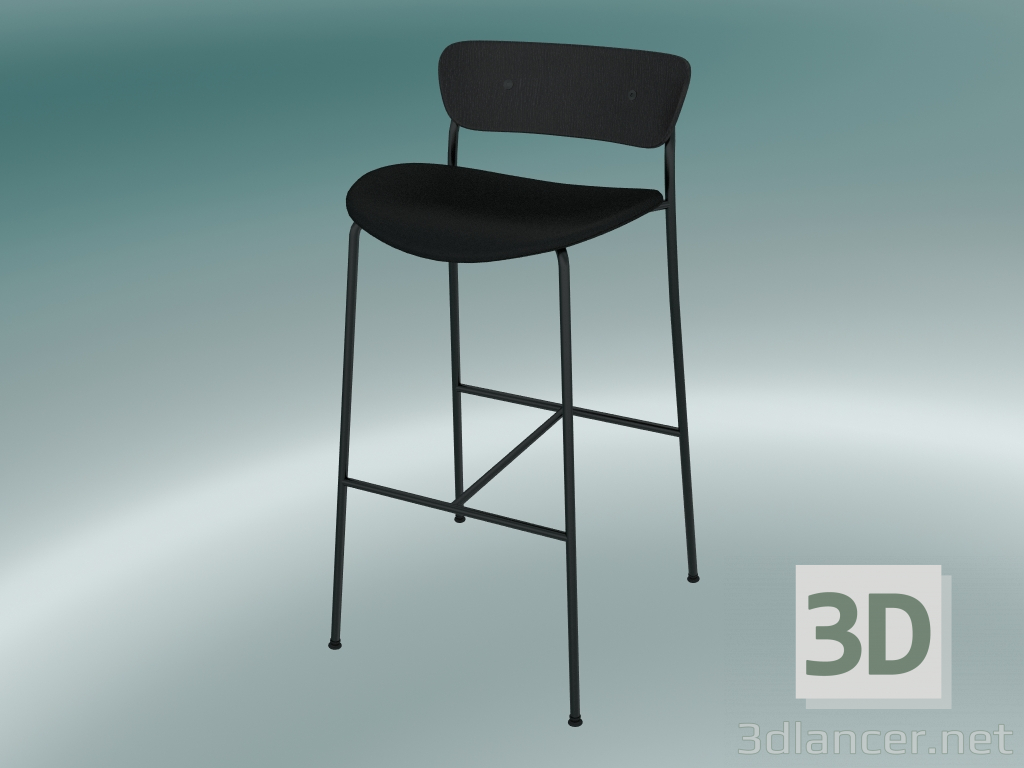 3d model Bar stool Pavilion (AV10, H 95cm, 50x52cm, Black lacquered oak, Leather - Black Silk) - preview