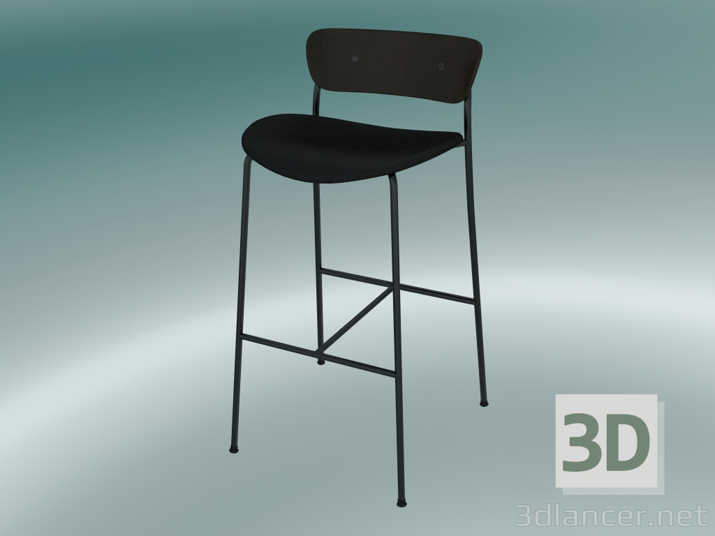 3d model Bar stool Pavilion (AV10, H 95cm, 50х52cm, Walnut, Leather - Black Silk) - preview