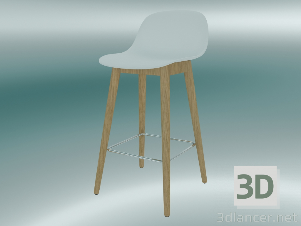 modèle 3D Chaise de bar avec base en bois et dossier en fibre (H 65 cm, chêne, blanc) - preview