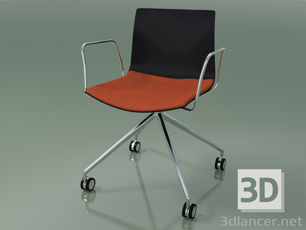 Modelo 3d Cadeira 0290 (4 rodízios, com braços, LU1, com almofada para assento, PO00109) - preview