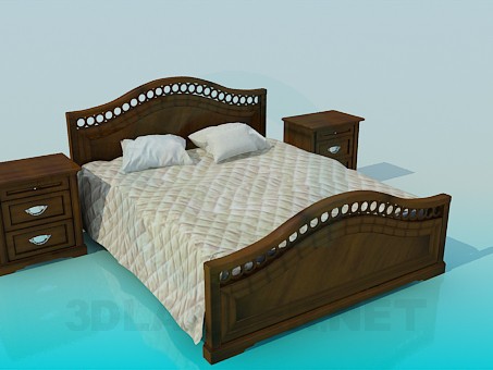 3d модель Кровать с тумбочками в комплекте – превью