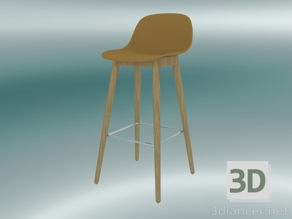 modèle 3D Chaise de bar avec base et dossier en bois Fibre (H 75 cm, Chêne, Ocre) - preview