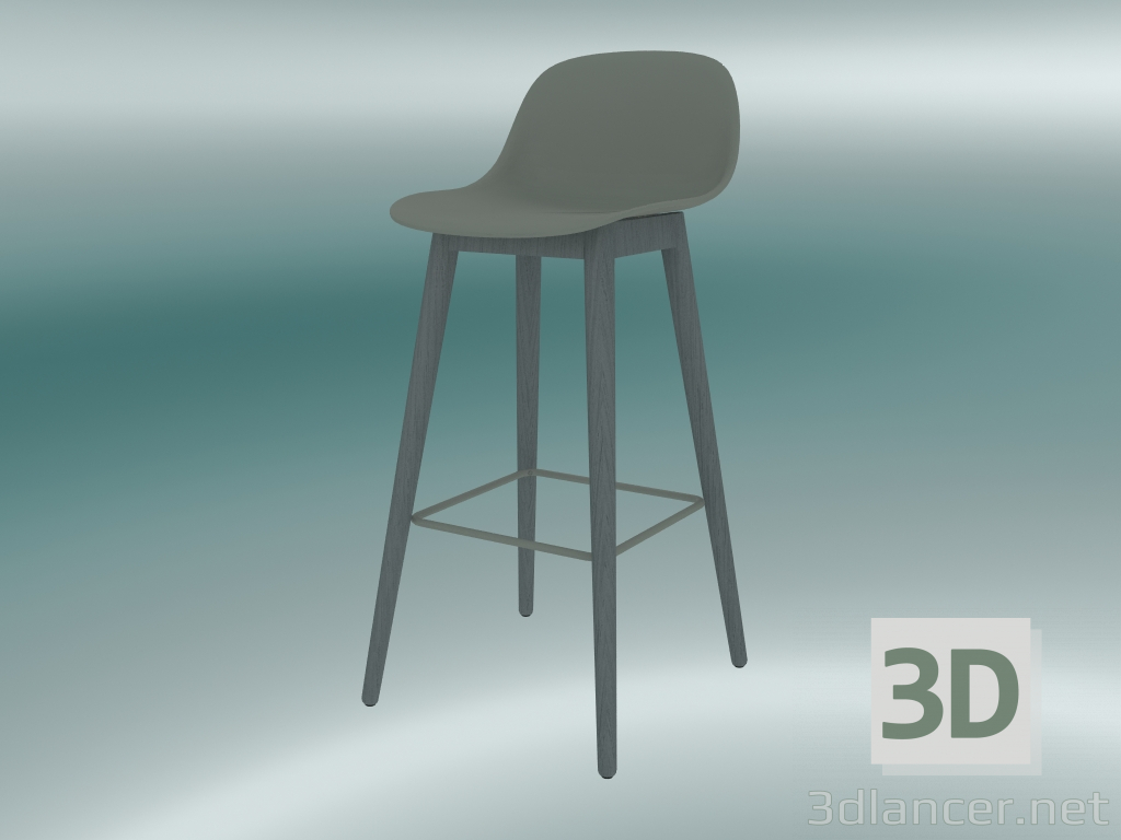 modello 3D Sedia da bar con base in legno e schienale in fibra (H 75 cm, grigio) - anteprima