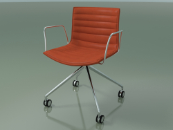 Chair 0376 (4 castors, with armrests, LU1, with leather upholstery)
