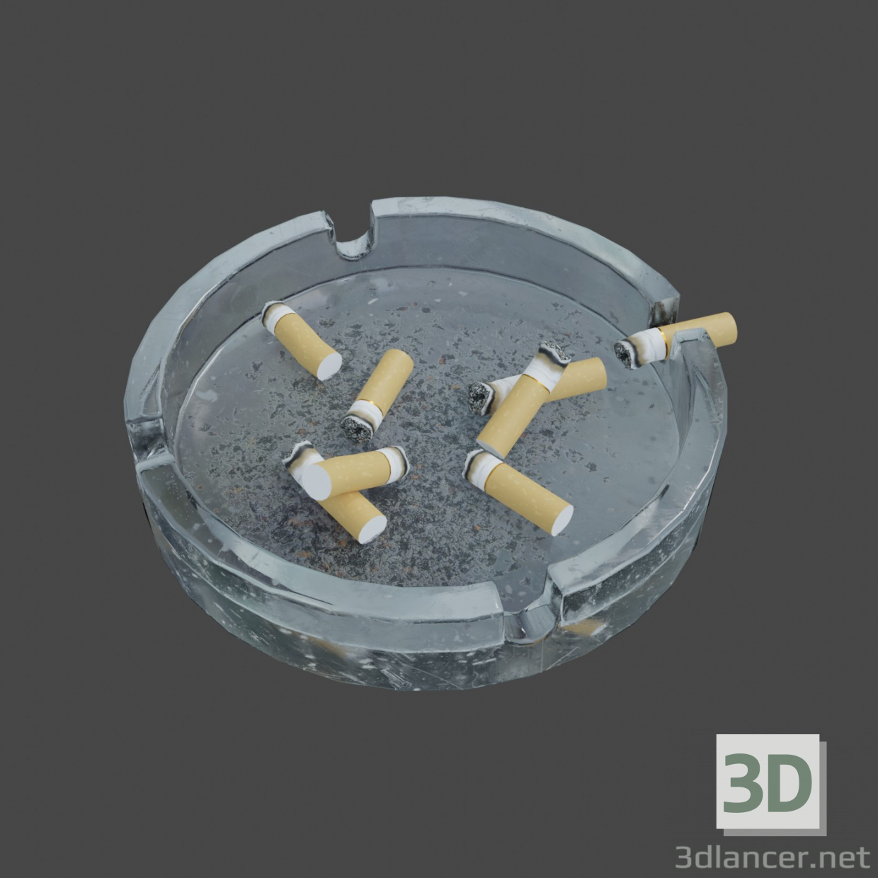 Aschenbecher mit Zigarettenkippen 3D-Modell kaufen - Rendern