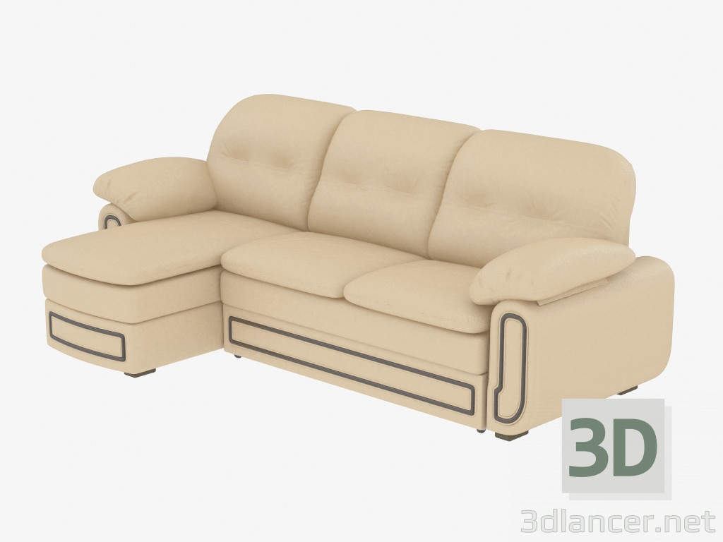 modèle 3D Canapé en cuir avec ottoman - preview