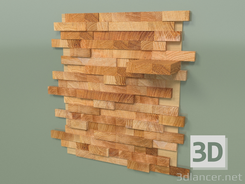 3d model Panel de madera con estante tipo loft con estante - vista previa