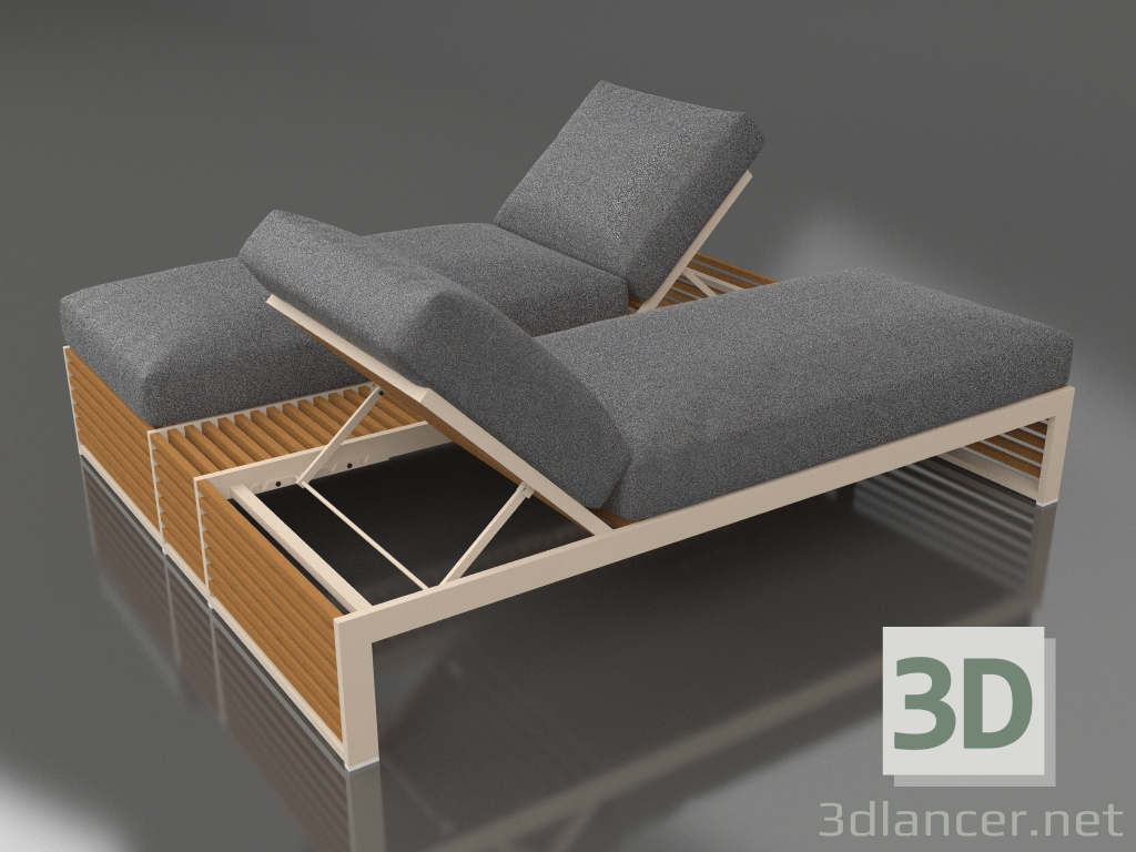 Modelo 3d Cama de casal para relaxamento com moldura de alumínio em madeira artificial (Areia) - preview