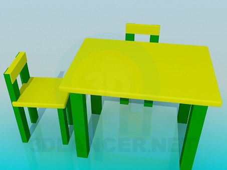 3d model Table with chairs for children - preview
