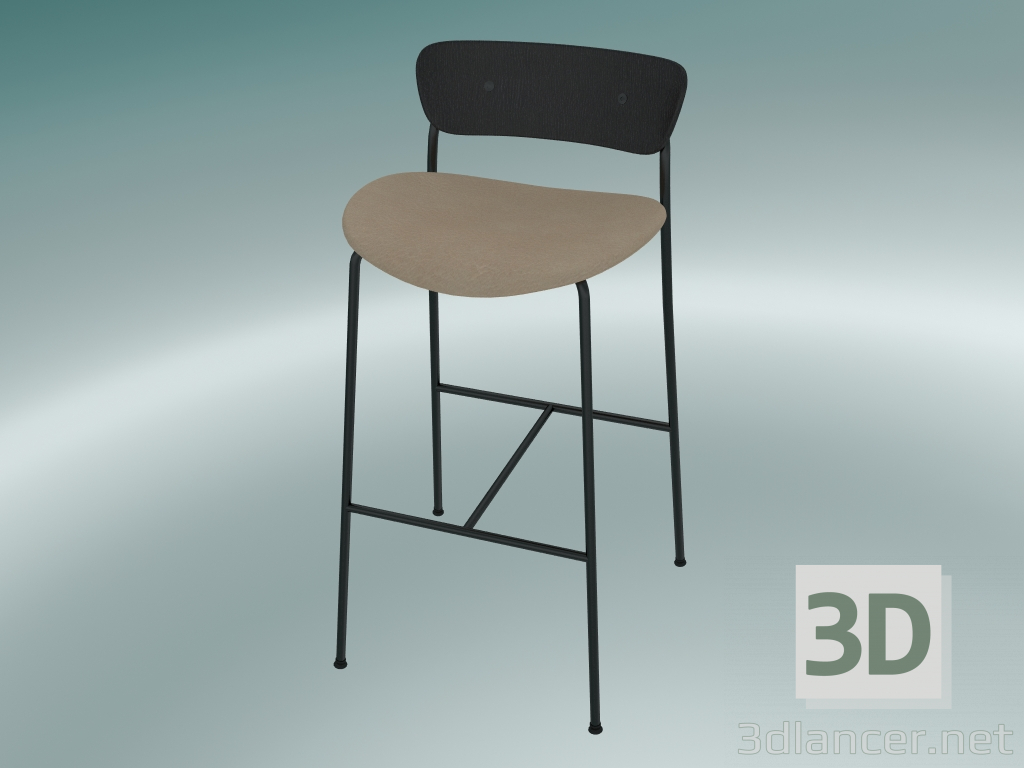 modèle 3D Tabouret de bar Pavilion (AV10, H 95cm, 50х52cm, Chêne laqué noir, Cuir - Soie Antiline) - preview