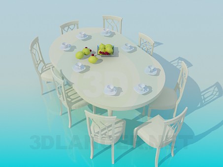 3d model Mesa de comedor con una tapa redondeada - vista previa