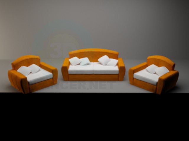 modèle 3D Canapé + 2 fauteuils - preview