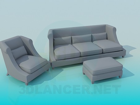 3 डी मॉडल सोफा, कुर्सी और तुर्क - पूर्वावलोकन