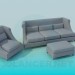 3D Modell Sofa, Sessel und Ottomane - Vorschau