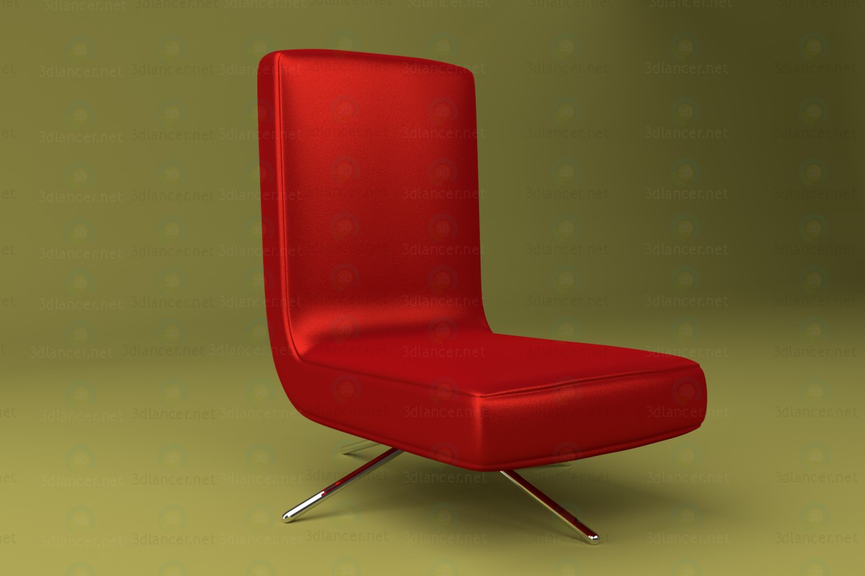 3d model Silla de cuero rojo con patas metálicas - vista previa