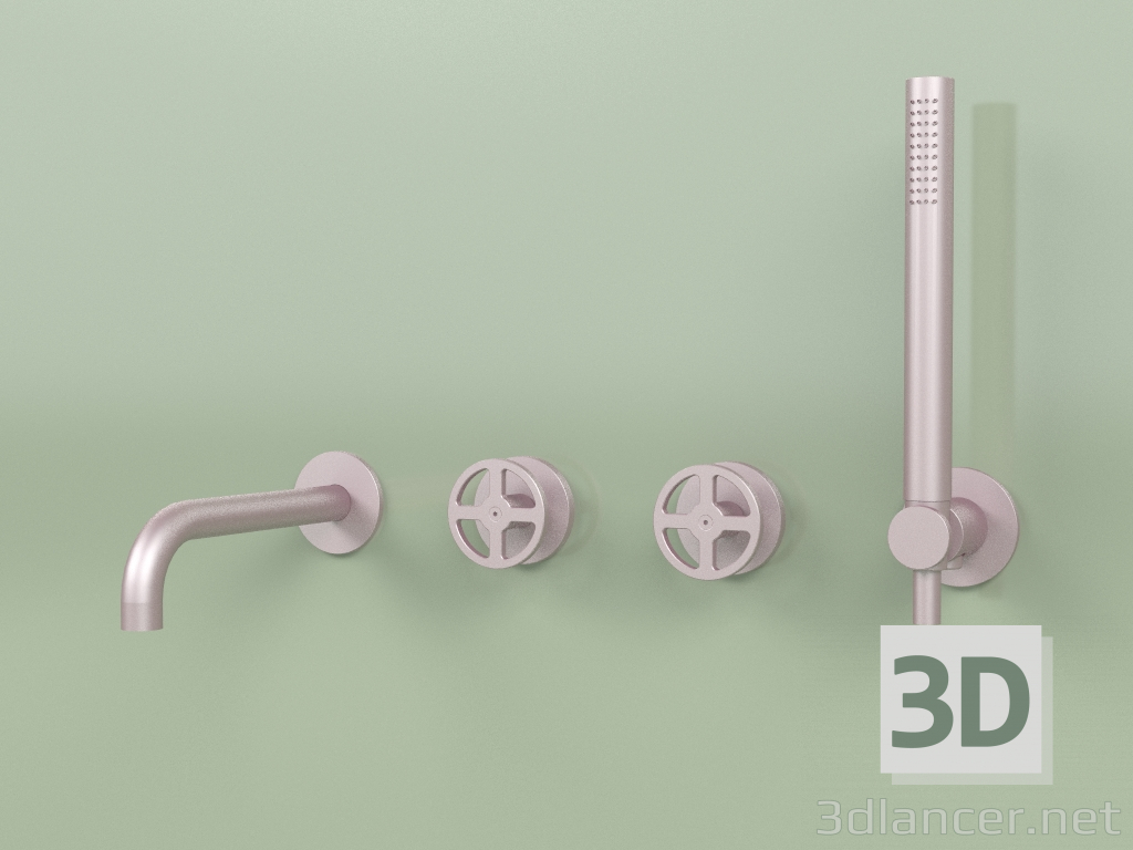 modèle 3D Set de 2 mitigeurs bain-douche hydro-progressifs avec bec et douchette (20 69, OR) - preview