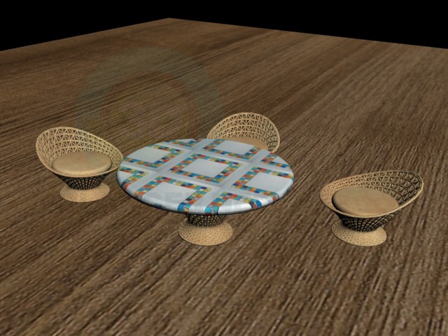 3D Modell Tisch und Stühle Wicker - Vorschau