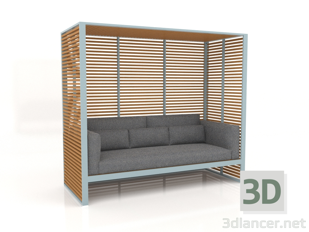 Modelo 3d Sofá Al Fresco com moldura de madeira artificial em alumínio e encosto alto (azul cinza) - preview
