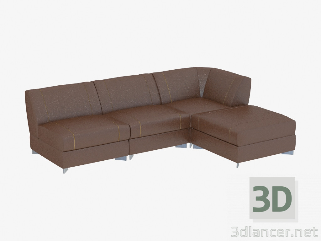 modello 3D divano ad angolo in pelle - anteprima